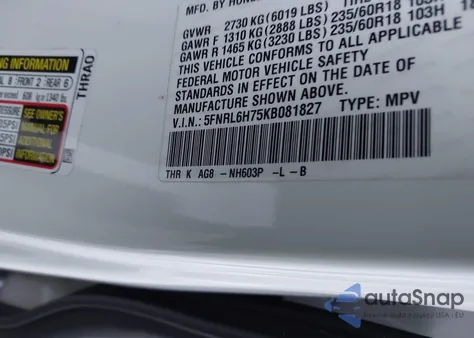 2019 Honda Odyssey Ex-L from USA, damaged, VIN 5FNRL6H75KB081827